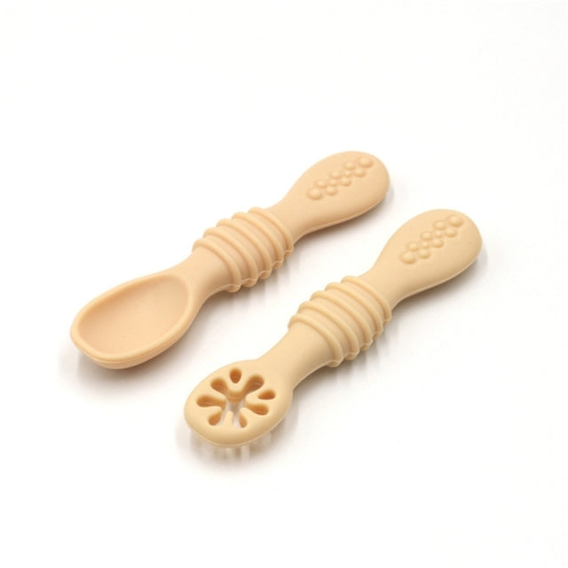 Silicone Toddler Starter Spoons 2-Pack (Natural/Shifting Sand) - The Brass  Owl