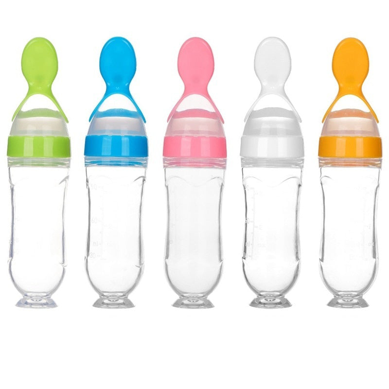 Baby Food Feeder Silicone Feeding Bottle With Spoon And - Temu
